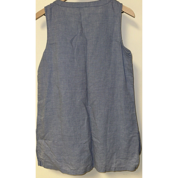 Ellen Tracy Women Size Medium Sleeveless Gold Zipper Front Tunic Chambray Linen - Picture 7 of 11